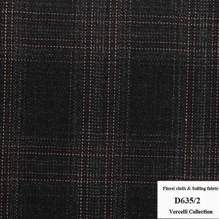 D635/2 Vercelli CXM - Vải Suit 95% Wool - Đen Caro